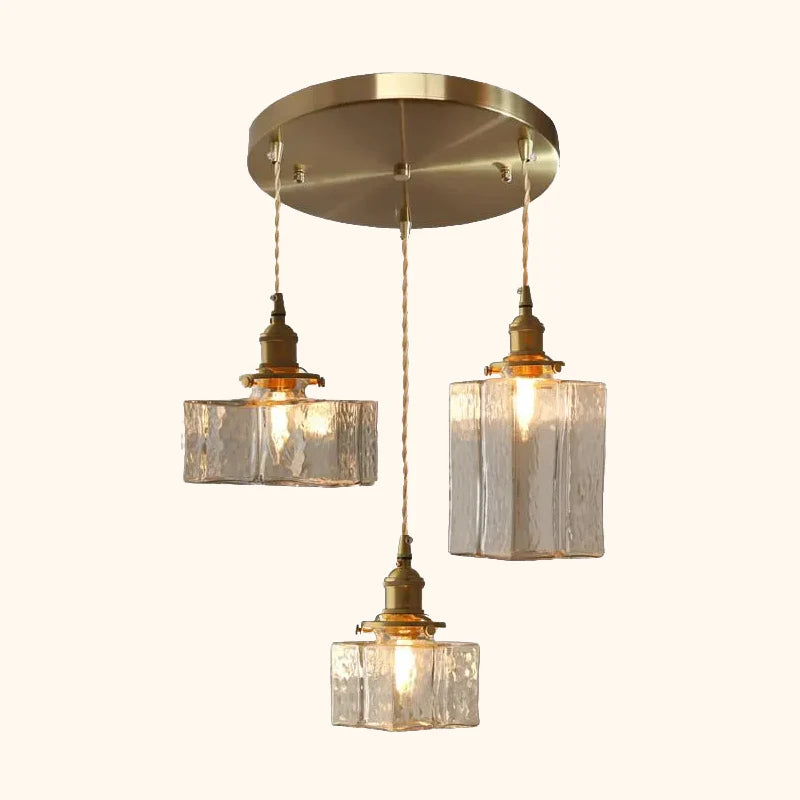 Suspension verre et métal 3 lampes art déco