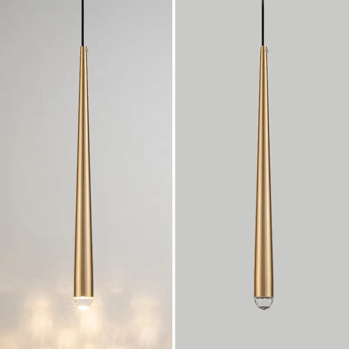 Suspension conique allongée en cuivre style moderne industriel, éclairage LED 7W, 40 ou 50 cm, câble noir 100 cm.