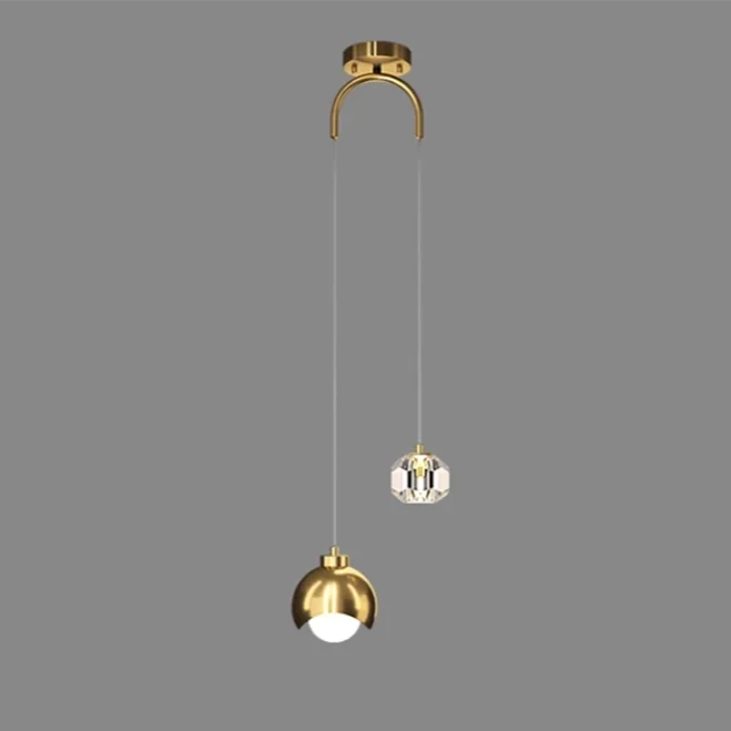 Suspension LED double moderne cristal boule, luminaire doré et blanc élégant pour éclairage intérieur. Conception sophistiquée pour toutes les pièces de la maison.