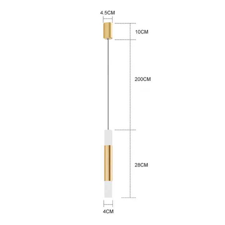 Suspension laiton doré cylindrique moderne avec câble noir et ligne parallèle. Élégance intemporelle pour un éclairage polyvalent dans toutes les pièces de la maison. Ampoule incluse.