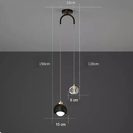 Suspension LED double moderne cristal boule, lampe suspendue élégante avec ampoule, idéale pour éclairer toutes les pièces de la maison.