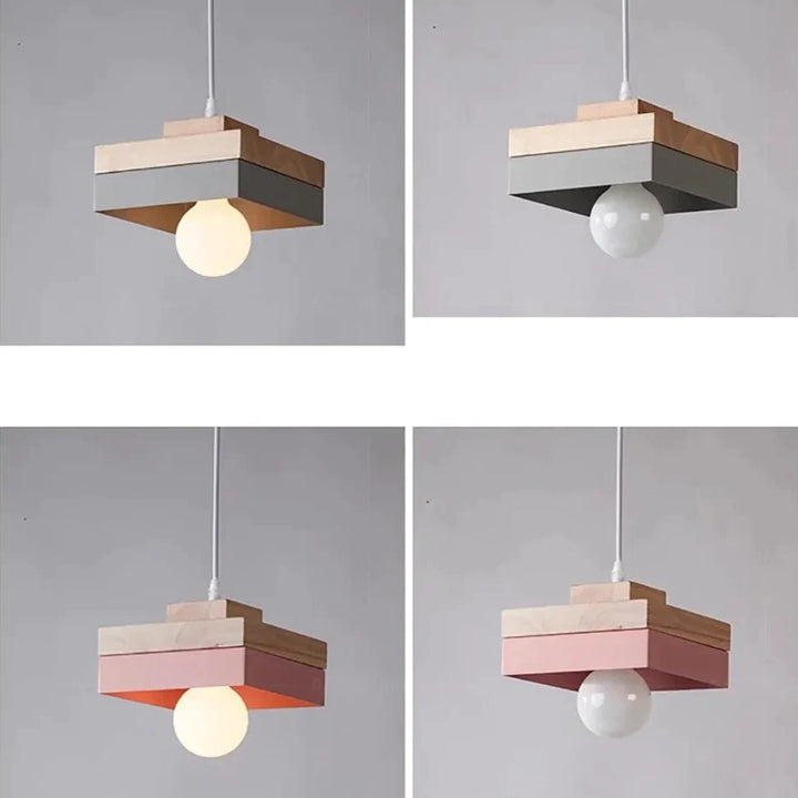 Une suspension en bois carrée bicolore au design scandinave avec éclairage LED. Parfaite pour illuminer votre salon ou chambre. Ampoule incluse.