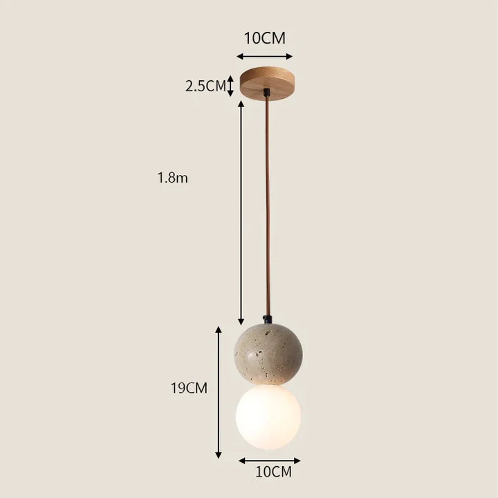 Suspension en pierre naturelle double globe design minimaliste scandinave avec une ampoule. Parfaite pour éclairer les espaces de 5 à 10 m² dans votre cuisine, salon ou chambre. Ambiance sereine assurée avec sa lumière douce en blanc chaud ou froid.