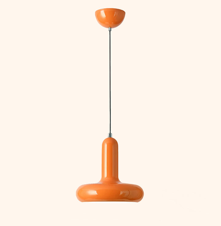 C'est une suspension en métal orange de style art déco, vintage. Le câble est noir. 