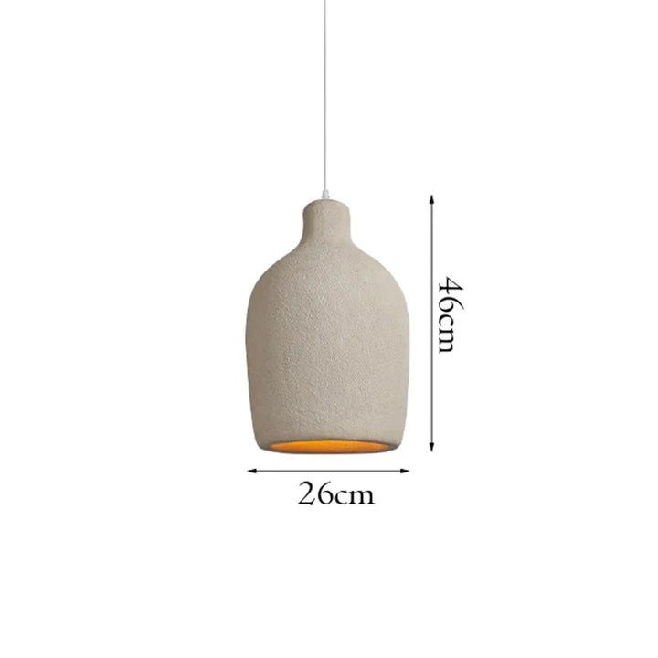 Suspension cloche effet terre cuite beige bohème, résine imitant parfaitement la terre cuite, éclairage chaleureux pour cuisine ou salon, 26x46 cm.