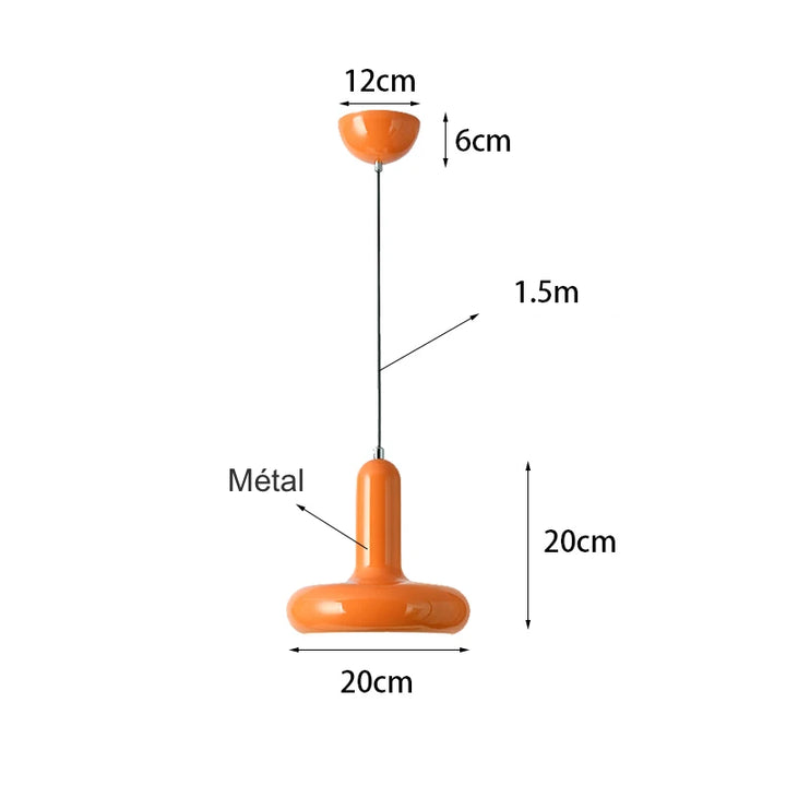 Suspension métal coloré design art déco avec ampoule LED - Éclairage moderne pour chambre, cuisine, salon ou couloir.